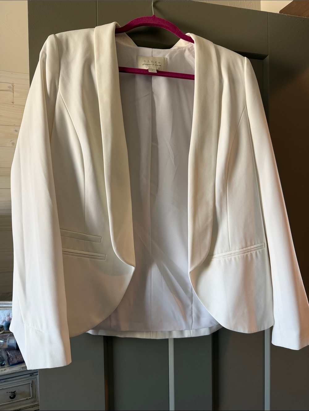 hinge White Open-Front Shawl Collar Blazer